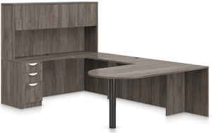 Offices To Go SL-F Executive Bullet Desk Suite in Artisan Grey, left handed with return on the left / Optional Hutch