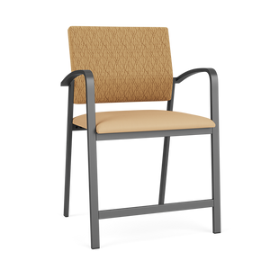Lesro Newport Oversized Hip Chair, Adler Golden Seat Back Upholstery, Dillon Vinyl Buff Seat Upholstery, Charcoal Frame Finish, 3/4 Front View