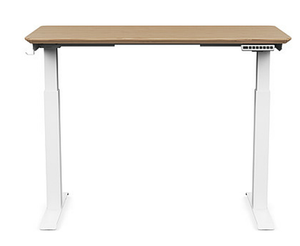 SitOnIt Switchback WFH Height Adjustable Desk, Knife Edge top in Bamboo, White Base, Front View