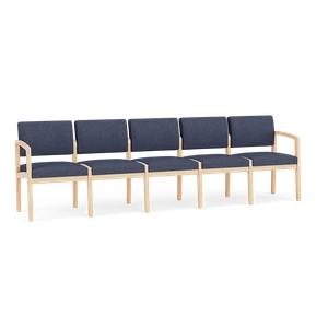 Lesro Lenox 5 Seat Sofa, Linette Vinyl Denim Upholstery, Natural Frame Finish, 3/4 Front View