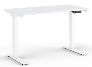 Humanscale e-Float GO Sit-Stand Adjustable Height Table 2.0, 24" x 48", White Laminate Top and White Base, Front View