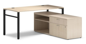 Hon Mod U-Leg Work Table with Credenza, NEW Desert Oak Laminate Finish, Black legs Hon Mod U-Leg Work Table with Credenza, NEW Desert Oak Laminate Finish, Black legs