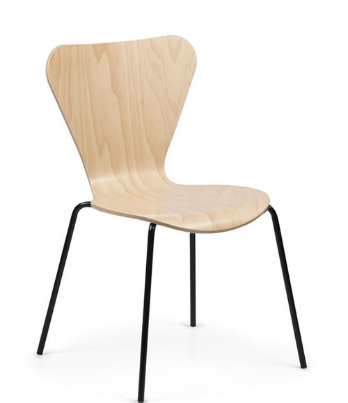Clover Wood Stacking Chair in Maple  with standard Black frame finish- Quickship version