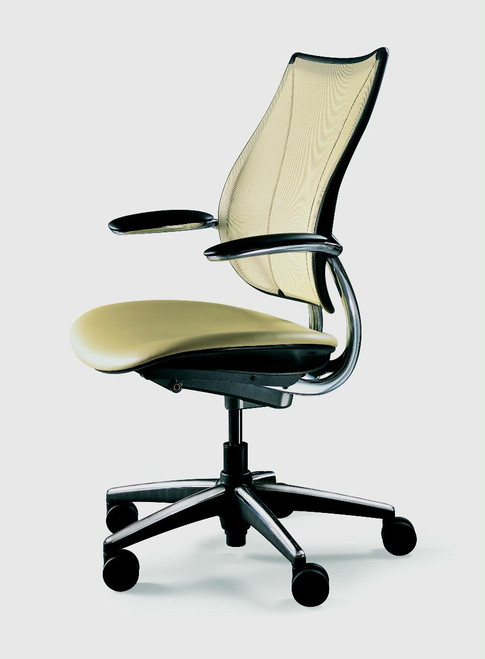Humanscale Liberty Task Chair Shown in a Polished Aluminum frame and one of the many seat fabrics