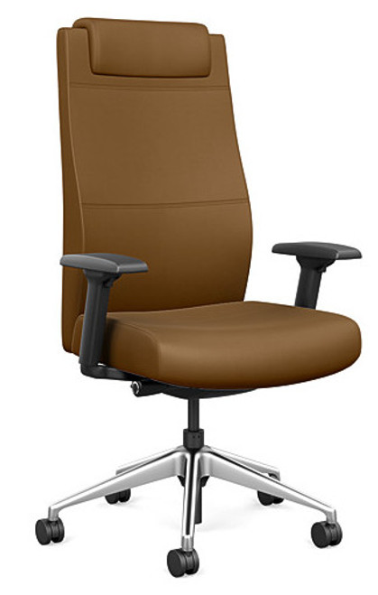 SitOnIt Prava High Back Executive with Element Vinyl Copper Upholstery and Headrest, Brushed Aluminum Base, 6-Way Adjustable Arms