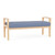Lesro Amherst Wood Two Seat Bench, Chambray Vinyl Light Navy, Natural Frame Finish, 3/4 Front View Lesro Amherst Wood Two Seat Bench, Chambray Vinyl Light Navy, Natural Frame Finish, 3/4 Front View