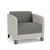 Lesro Fremont Guest Arm Chair, Linette Vinyl Platinum Arms and Lower Panel Upholstery, Connelly Owl Seat and Back Upholstery, Black Wood Foot Finish, Front Casters, 3/4 Front View