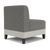 Lesro Fremont Armless Guest Chair, Linette Vinyl Platinum Lower Panel Upholstery, Connelly Owl Seat and Back Upholstery, Black Wood Foot Finish, 3/4 Rear View Lesro Fremont Armless Guest Chair, Linette Vinyl Platinum Lower Panel Upholstery, Connelly Owl Seat and Back Upholstery, Black Wood Foot Finish, 3/4 Rear View