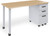 KI Instruct Teacher Pedestal Quickship, Silver Frame and Pedestal, Kensington Maple Laminate Top, Front View with Right Side Pedestal, Black Beveled Pulls