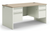 Hon 38000 Series Double Pedestal Desk, Kingswood Walnut Laminate and Loft Paint, 3/4 Front View