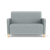 Lesro Ravenna Loveseat, Blueprint Fog Back and Seat Upholstery, Natural Wood Leg Finish, 3/4 Front View