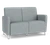 Lesro Ravenna Two Seat Sofa, Blueprint Fog Back and Seat Upholstery, Brushed Steel Leg Finish, 3/4 Front View