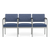 Lesro Lenox Steel Three Seat Sofa, Huron Scooner Back Upholstery, Silvertex Sapphire Seat Upholstery, Silver Frame Finish, Optional Black Polyurethane Armcaps and Center Arms, Front View Lesro Lenox Steel Three Seat Sofa, Huron Scooner Back Upholstery, Silvertex Sapphire Seat Upholstery, Silver Frame Finish, Optional Black Polyurethane Armcaps and Center Arms, Front View