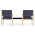 Lesro Lenox Wood Two Chairs with Connecting Center Table, Linette Vinyl Denim Upholstery, Natural Frame Finish, Black Laminate Connecting Table, Rear View