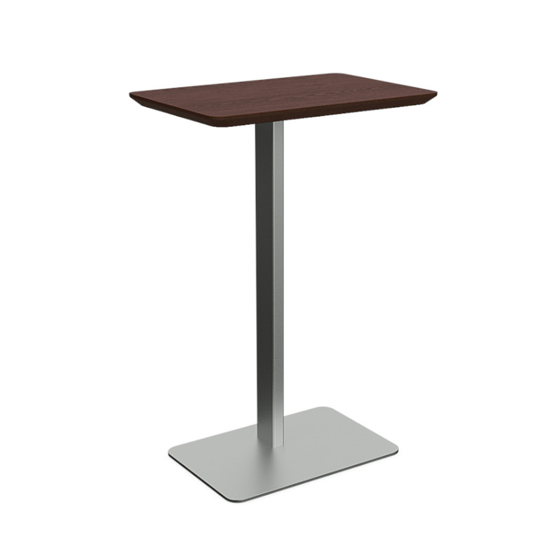 Lesro Waterfall Personal Table, Laminate Top in Cocoa Walnut, Silver Frame Finish, 3/4 Front View Lesro Waterfall Personal Table, Laminate Top in Cocoa Walnut, Silver Frame Finish, 3/4 Front View