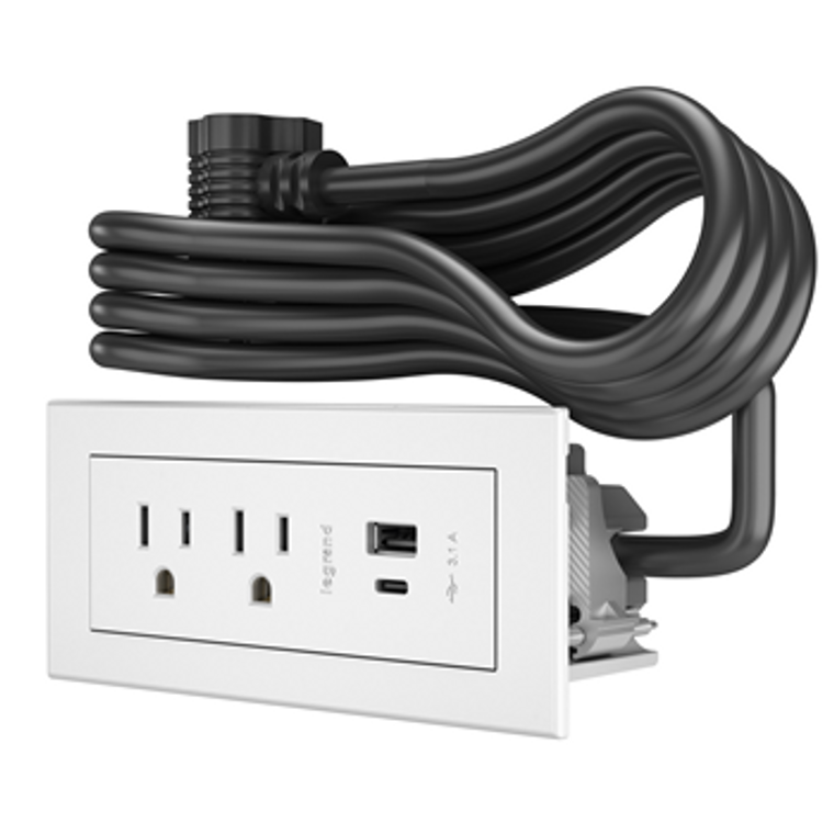  Legrand Radiant Furniture Power Center with 2 Power Receptacles, 2 USB 1 A Port, 1 C Port, white