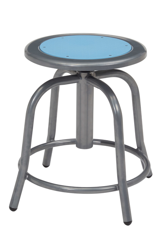 6800 Series 18-24" Height Adjustable Swivel Stool with Steel Seat covered in  Blueberry polypropylene, grey frame