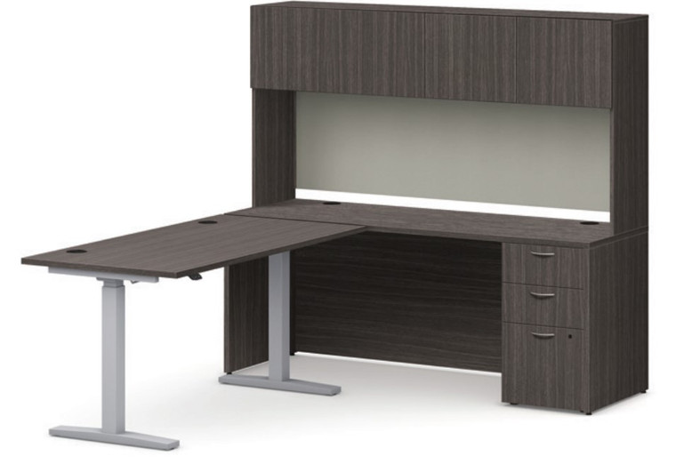 Mod 72"W x 84"D Height-Adjustable Desk with Hutch and Full Pedestal