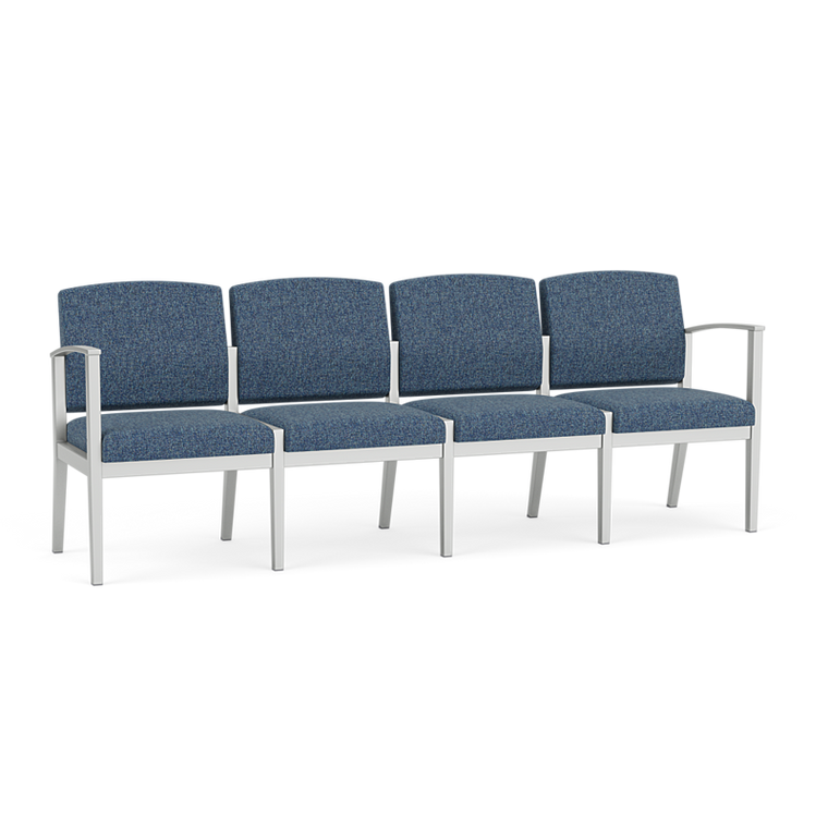 Lesro Amherst Steel 4 Seat Sofa, Connelly Bluejay Upholstery, Silver Frame Finish, 3/4 Front View Lesro Amherst Steel 4 Seat Sofa, Connelly Bluejay Upholstery, Silver Frame Finish, 3/4 Front View