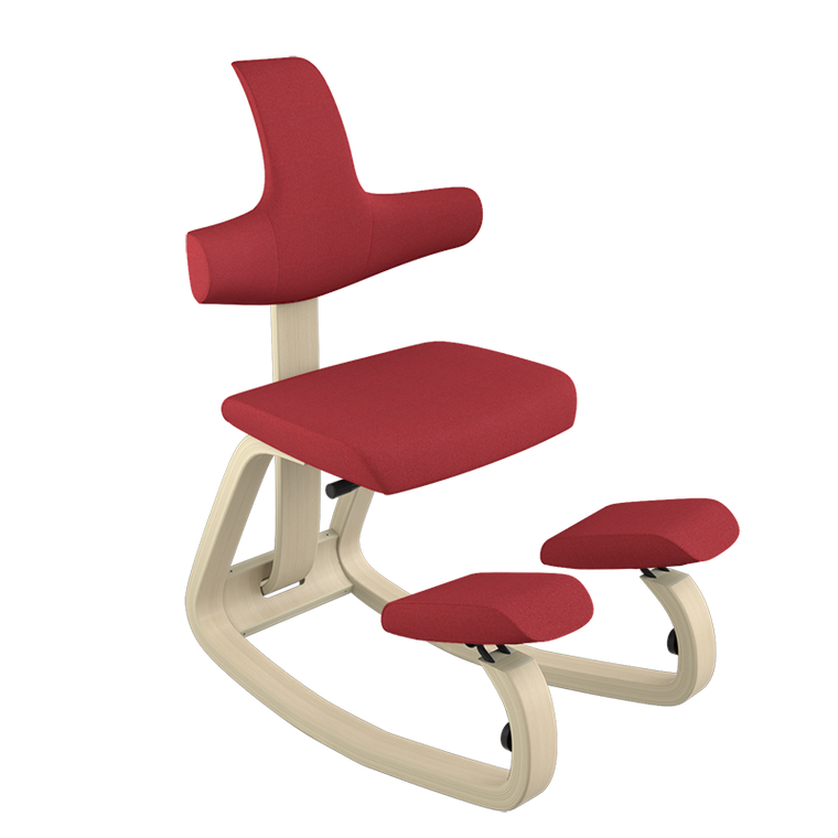Varier Thatsit balans Chair in Natural Frame with Red Revive Fabric, 3/4 Front View