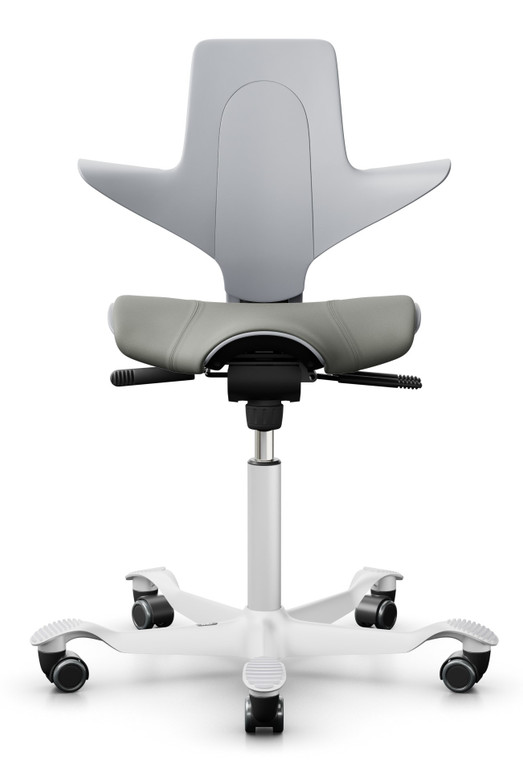 HAG Capisco 8020 Dental Chair- Gr. A Pauly Vinyl Mist, Light Grey Shell, White Frame/Base