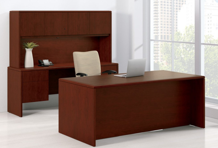 Arrowood Laminate Double Full Pedestal Desk with Optional Credenza and Highback Organizer