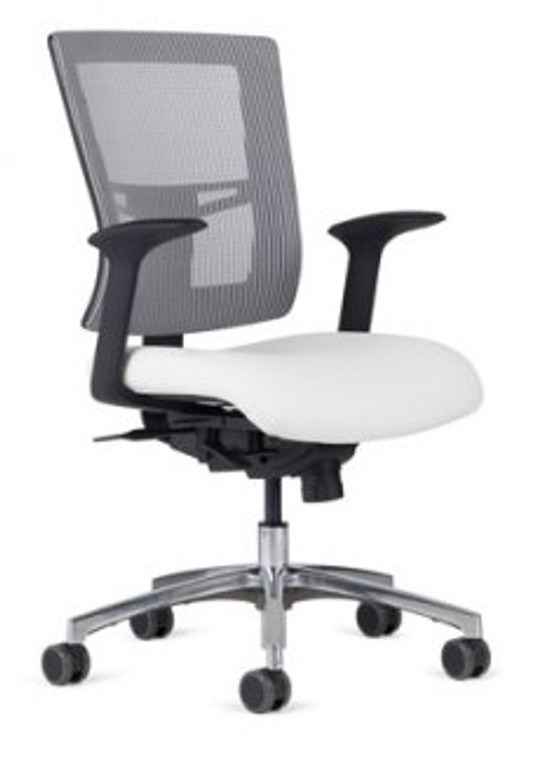 Management Mid-Back shown in Starlight Silver Mesh, AR-11 arms, optional polished aluminum package, and dual color soft casters (additional charges may apply).