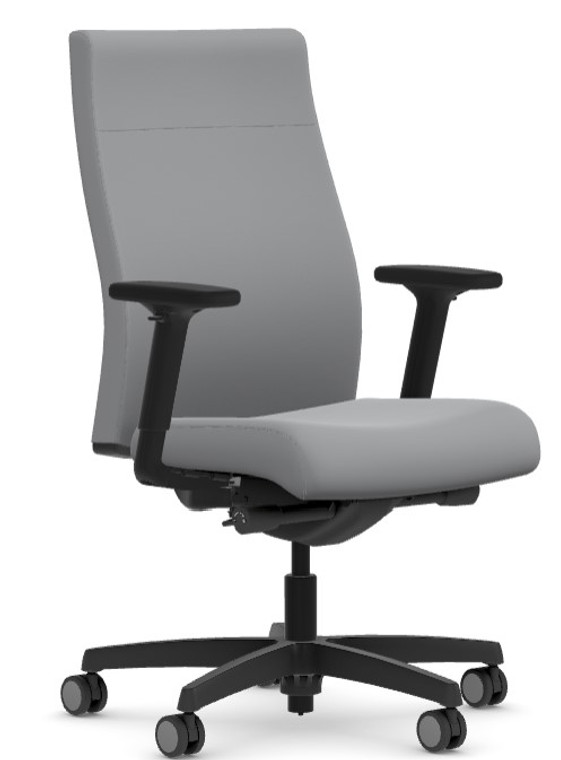 Ignition 2.0 Upholstered Mid-Back Task with Lumbar, Contourett Steel bleach cleanable vinyl, Black Base and Adjustable Arms