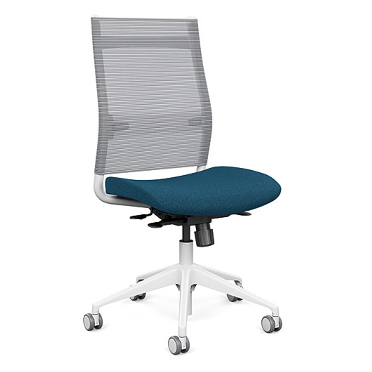 SitOnIt Wit High Back Armless Mesh Task Chair - Work From Home, Deep Sea seat, Fog mesh and white frame