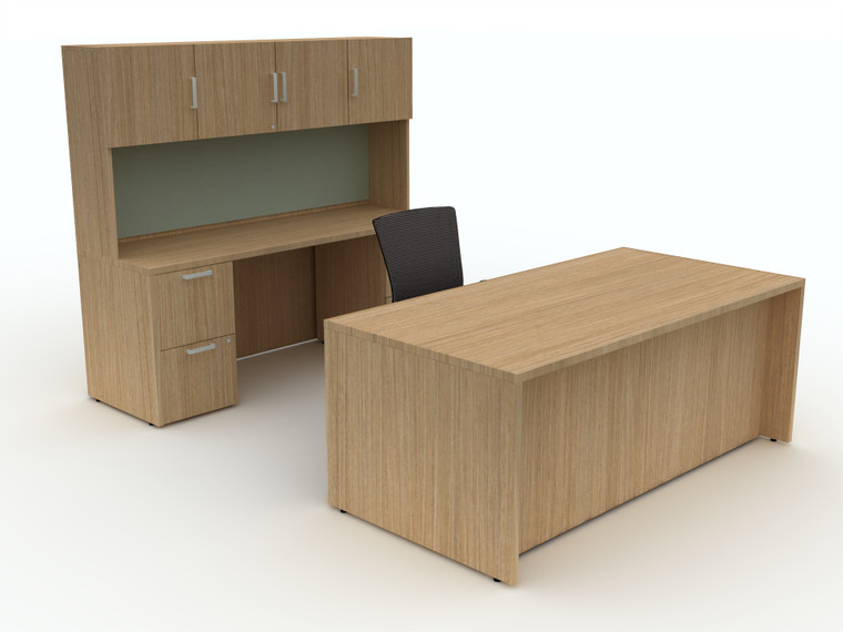 AIS Calibrate Standalone Desk with Credenza, Optional Hutch with Tackboard, Landmark Laminate