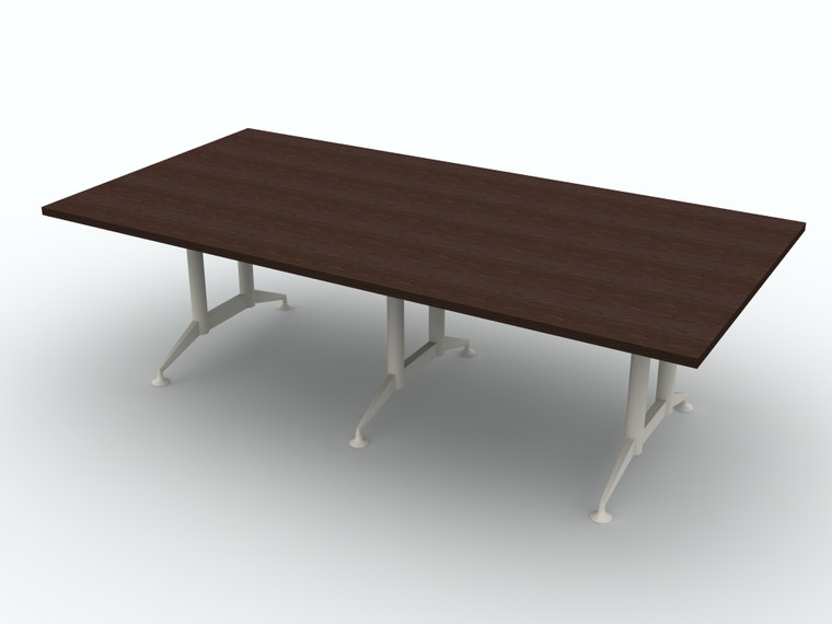 AIS Day to Day Rectangular Conference Table with Arc Aluminum Double Post Base, 96"W in Corporate Walnut Laminate and Chalk Base