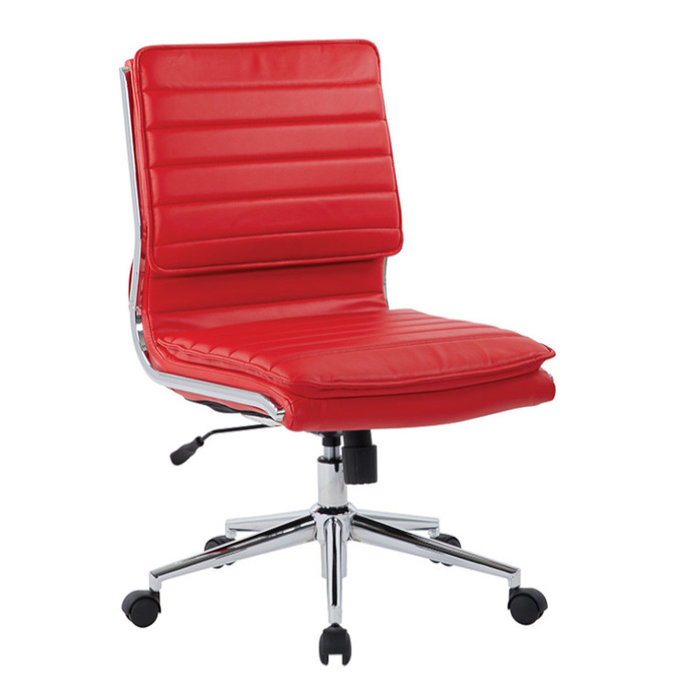 Office Chairs USA Mid Back Armless Manager Chair with Chrome Finish, Red, 3/4 Front View Office Chairs USA Mid Back Armless Manager Chair with Chrome Finish, Red, 3/4 Front View
