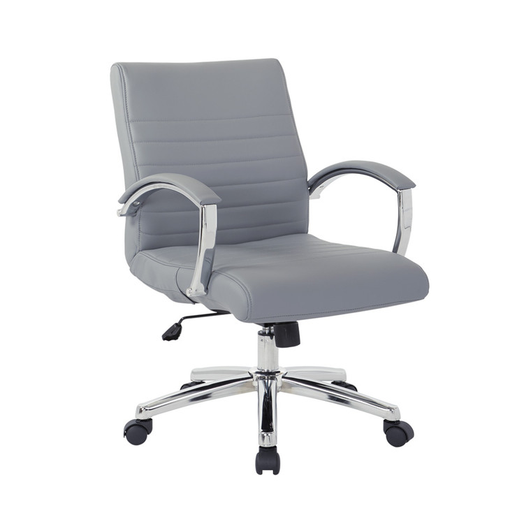 Office Chairs USA Executive Faux Leather Low Back with Padded Arms, Grey, 3/4 Front View