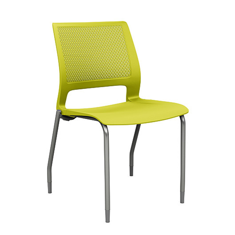 SitOnIt Lumin Multi-Purpose 4 Leg Stacker, Apple Shell, Chrome Base and Optional Arms, 3/4 Front View