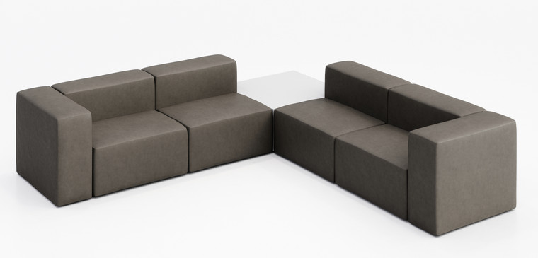KFI Studios Conversa 4 Person Modular Corner Sofa with Occasional Table, Dillon Storm Vinyl and All White Occasional Table