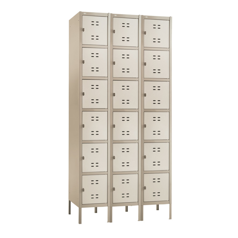 Safco 3 Column Six Tier Steel Lockers, Tan, 3/4 Front View Safco 3 Column Six Tier Steel Lockers, Tan, 3/4 Front View