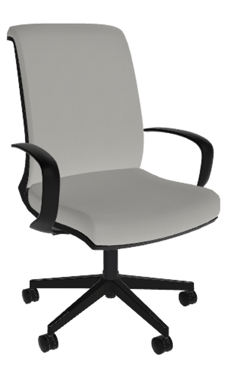 Sitmatic Amici Conference, Durathane Grey Upholstery, Black Nylon Base, Optional Fixed Black Nylon Arms, 3/4 Front View Sitmatic Amici Conference, Durathane Grey Upholstery, Black Nylon Base, Optional Fixed Black Nylon Arms, 3/4 Front View