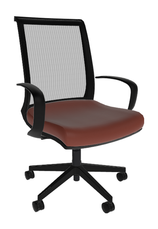 Sitmatic Amici Conference, Natural Mesh Back, Durathane Vinyl Brick Upholstery, Black Nylon Base, Optional Fixed Black Nylon Arms, 3/4 Front View Sitmatic Amici Conference, Natural Mesh Back, Durathane Vinyl Brick Upholstery, Black Nylon Base, Optional Fixed Black Nylon Arms, 3/4 Front View