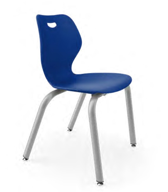 KI Intellect Wave® Classroom 4 Legged Chair Quickship, Ultra Blue with Starlight Silver Legs, 3/4 Front View