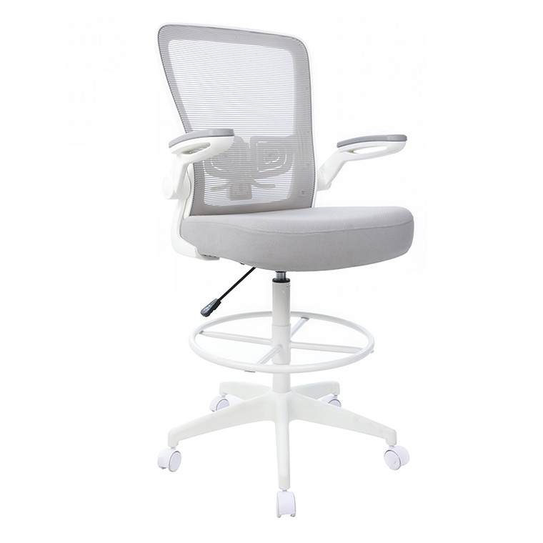 Office Chairs USA Mesh Task Stool with Flip Arm, White Frame, 3/4 Front View Office Chairs USA Mesh Task Stool with Flip Arm, White Frame, 3/4 Front View