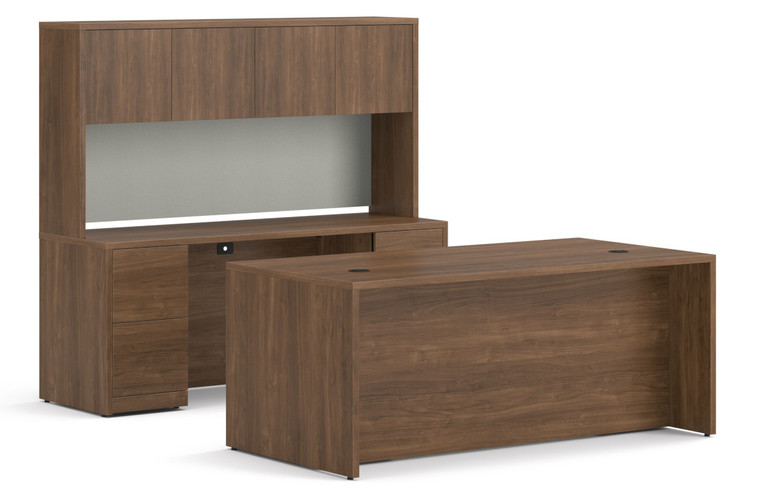 Hon 10500 Series Executive Office Suite with Optional Hutch, Pinnacle Laminate, 3/4 Front View