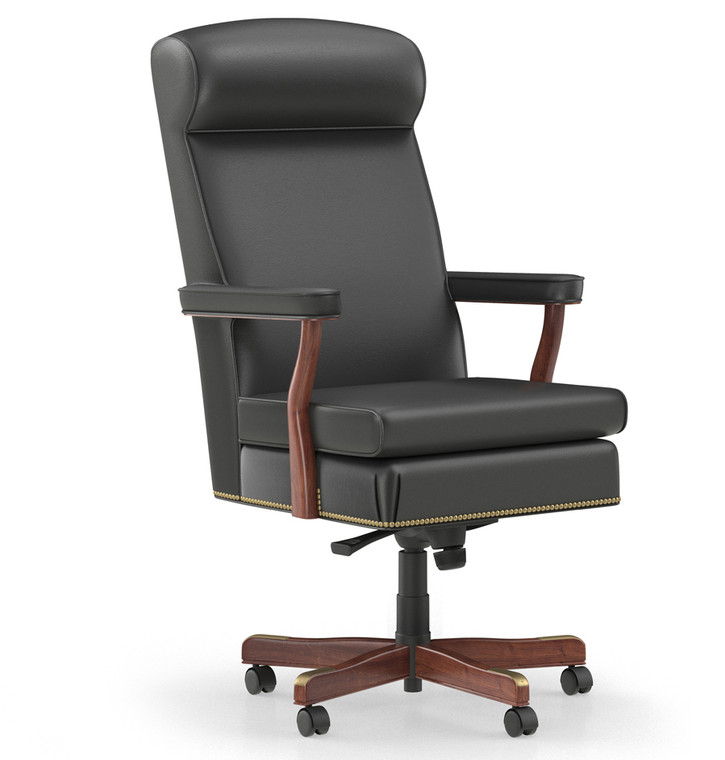 Trinity Judges Executive Chair, Optional Nail Trim, Classic Base and 55mm Black Casters, 3/4 Front View