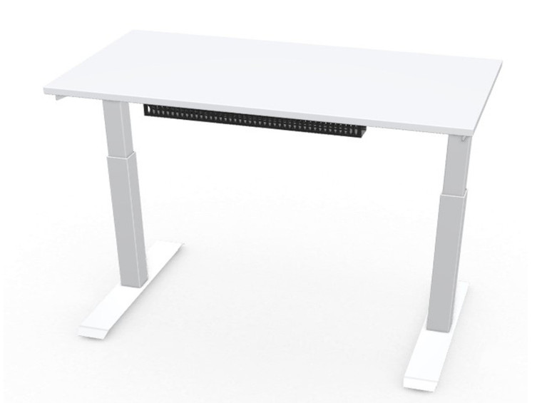 AMQ Activ-PRO 2.0 Sit-Stand Electric Table Desk with 2 Stage Legs, Arctic White Laminate and White Frame, Wire Manager Included, Front View