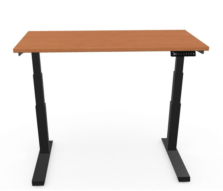 AMQ Activ-PRO 2.0 Sit-Stand Table Desk 3 Stage Legs, 30" Worksurface, Natural Cherry Laminate with Black Base, Front View