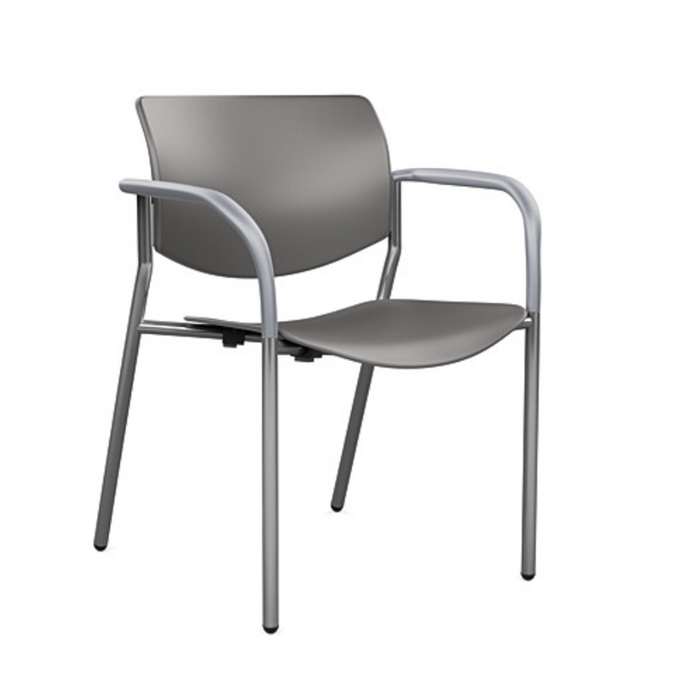 SitOnIt Freelance Plastic Guest in Slate, Silver Frame and Slate Arms, 3/4 Front View