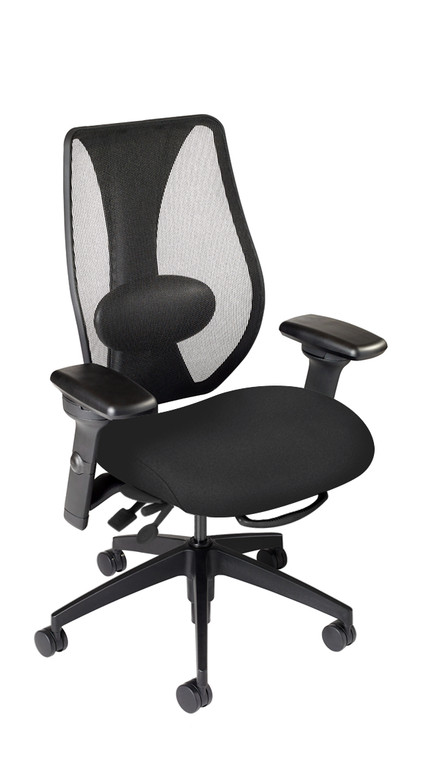 tCentric Hybrid Mesh Back Task Chair with Black Frame, Upholstered in Open House Onyx, 3/4 Front View
