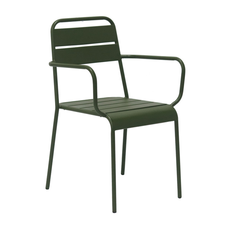 Eurostyle Rosco Outdoor Stacking Armchair, Carton of 2, Dark Green, 3/4 Front View