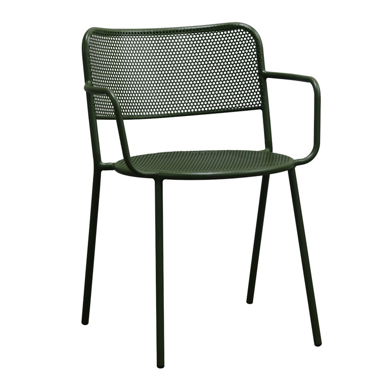 Eurostyle Nansen Outdoor Stacking Side Chair, Carton of 2, Dark Green Finish, 3/4 Front View
