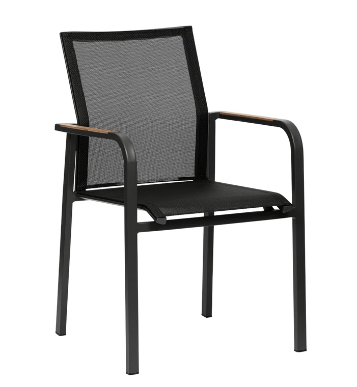 Eurostyle Tristan Outdoor Stacking Side Chair, Carton of 2, Black Finish, 3/4 Front View