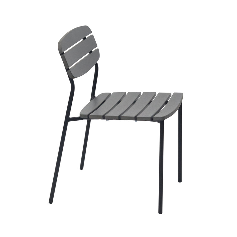 Eurostyle Kalmar Outdoor Stacking Side Chair, Carton of 2, Dark Grey, 3/4 Front View 